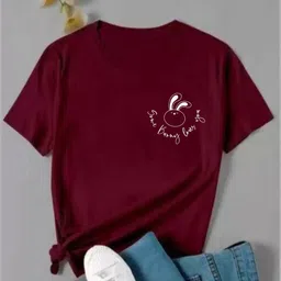 unaone Women Printed Round Neck Pure Cotton Maroon T-Shirt-picture-13