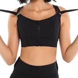 brikshi Women Polyester Spandex High Impact Front Zip Fitness Criss Cross Back Sports Bra Crop Tops for Gym Yoga & Workout Pack f 1 Black image 3