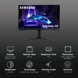 SAMSUNG Odyssey G3 68.5 cm (27 inch) Full HD VA Panel Bezel-Less Height Adjustable Gaming Monitor with AMD FreeSync image 3
