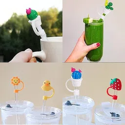 9up 9UP® 4Pcs Silicone Straw Cover Cap | Reusable Cute Cartoon Straw Cap | Dust-Proof Drinking Straw Tips Lids Cover (Size : 9mm, Multi-Design) image 4
