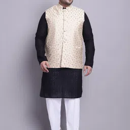 SOJANYA PLUS Ethnic Motifs Embroidered Kurta With Pyjamas & Nehru Jacket-picture-25