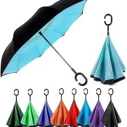 hkv Reverse Umbrella with C-Shaped Handle and UV Protection Inverted Reversible No Drip Umbrella (Multicolor) image 1