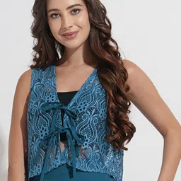 Murcia Embroidered V-Neck Tie-Up Crop Top-picture-19