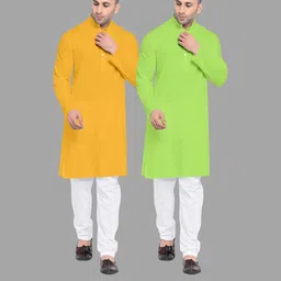 VS MALL Lime Green Cotton Blend Kurta Sets-picture-19