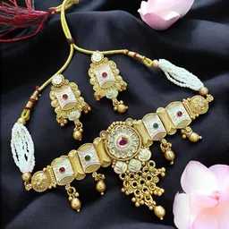 AADESH Gold-Plated Stone-Studded & Beaded Jewellery Set-picture-37