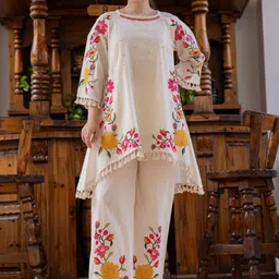 ANUSHEET Embroidered Round Neck Top With Trousers Co-Ords-picture-47