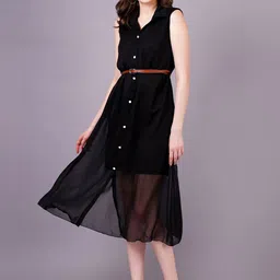 OH MI DIOS Women Shirt Collar Sleeveless A-Line Midi Dress image 2
