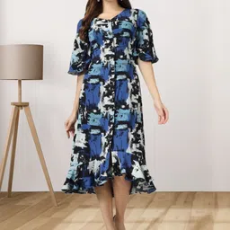 WOWNOON Print Bell Sleeve Ruffled A-Line Midi Dress-picture-41