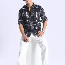 COOL COLORS Men Comfort Slim Fit Abstract Printed Spread Collar Cotton Casual Shirt image 3