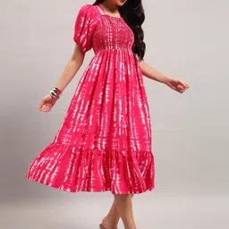 Raiyani Fashion Tie and Dye Dyed Square Neck Puff Sleeves Fit and Flare Maxi Dresses-picture-17