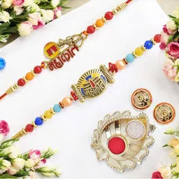 MEIRA JEWELLERY Set Of 2 Beaded Rakhi With Greeting Card Gift Set-picture-12