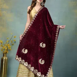 Moda Rapido Women Ethnic Motifs Embroidered Velvet Dupatta with Gotta Patti-picture-38