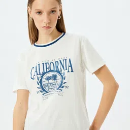 Koton Women Typography Printed Applique T-shirt-image-30