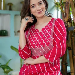 KBZ Women Striped Embroidered Daily Cotton Straight Kurta-picture-24