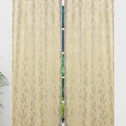 GEET CREATIONS Cream-Coloured Set of 2 Floral Long Door Curtain image 3