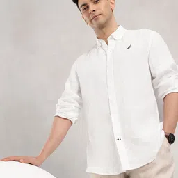 Nautica Men Slim Fit Button-Down Pure Linen Casual Shirt-image-42