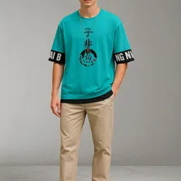 AUTNA Men Typography Printed Drop-Shoulder Sleeves Cotton T-shirt image 2