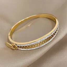 VAMA Gold-Plated Stainless Steel Artificial Stones Studded Zipper Bangle-Style Bracelet-picture-29