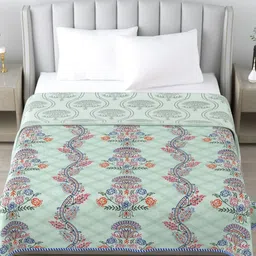 LIVING ROOTS Green & Red Floral AC Room 210 GSM Double Bed Dohar-image-15