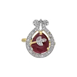 dzinetrendz Gold plated Mangal Kalash Burma Ruby & Imitation Diamond finger ring image 2