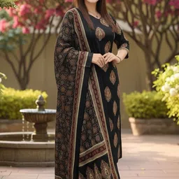 SZN Women Ethnic Motifs Printed Regular Kurta with Trousers & With Dupatta image 2