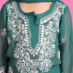 KHAKA Girls Ethnic Motifs Embroidered Regular Chikankari Kurta with Sharara & With Dupatta image 3