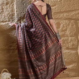 Anouk Ethnic Motifs Silk Blend Designer Bagru Saree image 3