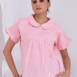 SIDDHO HUM Women Checked Peter Pan Collar Cotton Empire Top-picture-36
