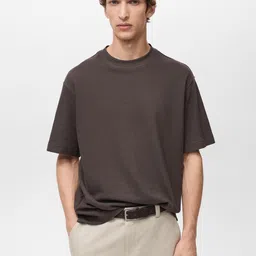 MANGO MAN Drop-Shoulder Sleeves Pure Cotton Relaxed Fit T-shirt-picture-12