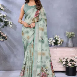 PRISHA FASHION Women Floral Print Saree with Blouse Piece-image-90