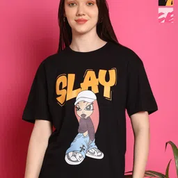 Metronaut Women Pack Of 2 Graphic Printed Round Neck Cotton Oversized T-shirts-picture-18