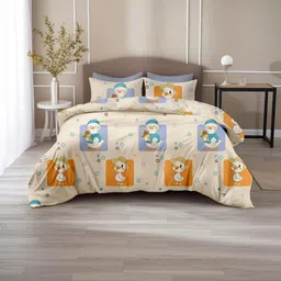 LORETO Cream-Coloured Cartoon Characters 186 TC Bedsheet with 2 Pillow Covers image 2