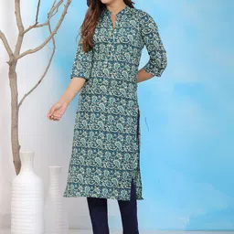 JAHIDA COMFORT WITH STYLE Floral Printed Mandarin Collar Straight Kurta image 2