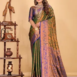 AKSH FASHION Woven Design Zari Banarasi Saree-image-80