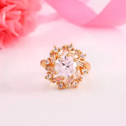 Voylla Gold-Plated Sparkling Elegance Eternal Shine American Diamond-Studded Finger Ring image 2