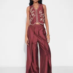 AKKRITI BY PANTALOONS Embellished Top With Palazzo Co-Ords Set-image-5