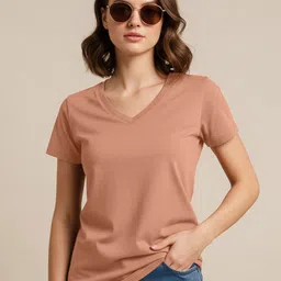 JUNEBERRY Women Solid V-Neck T-shirt-image-31