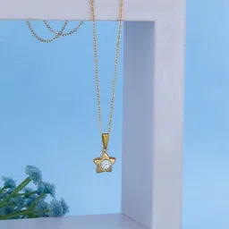 SZN Set Of 2 Gold-Plated Artificial Stones Studded Star Shaped Pendants With Chains image 3