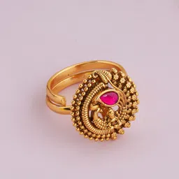 Kushal's Fashion Jewellery Ruby Gold-Plated Ethnic Antique Finger Ring-image-66