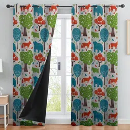 BFAM Cream-Coloured Abstract Thermal Insulated 2 Pieces Door Black Out Eyelet Curtains-picture-12