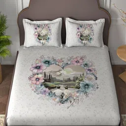 Bedirah Living White Floral King Bedsheet with 2 Pillow Covers image 5