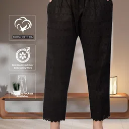 fambee Women Relaxed Black Cotton Blend Trousers-picture-37