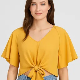 LULU & SKY Women Flared Sleeves Tie-Ups Detail Crop Top-picture-19