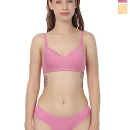 Liigne Women Pack Of 2 Lightly Padded Mid-Rise Non-Wired Bra Lingerie Set-picture-25