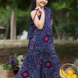 Sangria Girls Bandhani Printed One-Shoulder Georgette Kurta With Palazzos-image-9