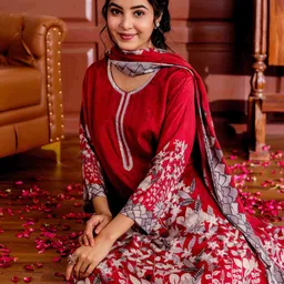 VASVI Floral Printed Sequinned Straight Kurta With Trouser And Dupatta image 5