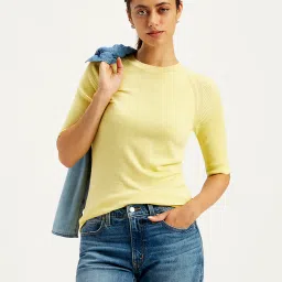 levi's Women's Solid Yellow Crew Neck Sweater-picture-20