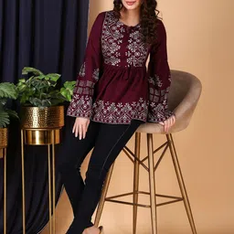SHALIG Embroidered Bell Sleeve Ethnic Top image 3