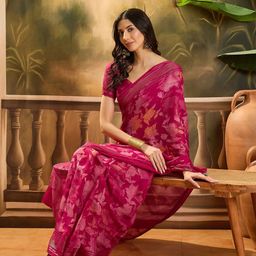 Sangria Woven Design Floral Print Saree With Blouse Piece-picture-13
