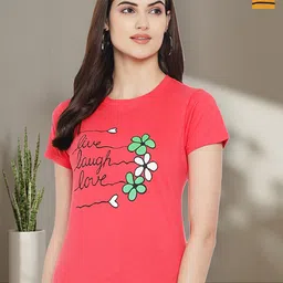 Dreambe Women Pack of 2 Typography Printed Round Neck Cotton T-shirts-picture-17